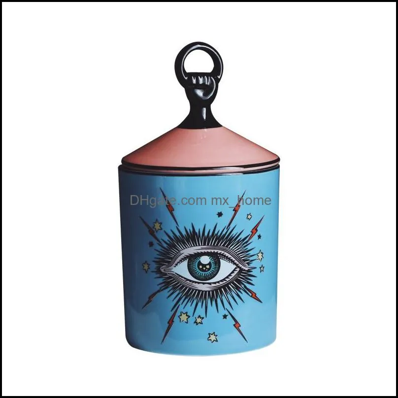 Lovely Design Big Eyes Jar Hands with Lids Ceramic Decorative Cans Candle Holder Storage Cans Home Decorative Box for Makeup T200330