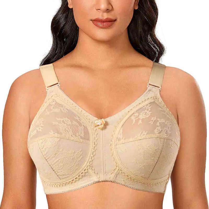 Womens Plus Size Lace Minimizer Non Wired Bras Unlined Full Cup