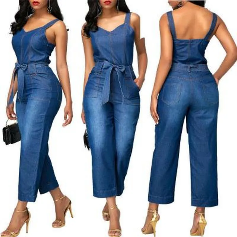 Women's Jumpsuits & Rompers Women Sexy Slim Strap Denim Jumpsuit Long PantsWomen's