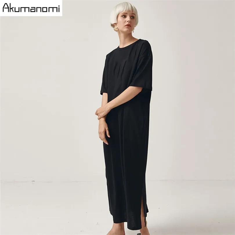 chinese dress ladies Fall Plus Size Maxi Black Linen Dress Q1656