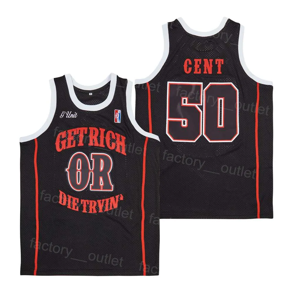 Hommes Film 50 Cent Basketball Jersey G Unit Get Rich or Die Tryin Hip Hop Uconn Connecticut Huskies High School Couleur Team Noir Tous Cousu Université Haute Qualité