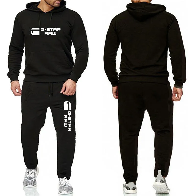 Herrspårar Gstar Print Solid Color Golf Lovers Set Long Sleeve Sport Hoodie and Pants Spring Fall Jogging Suit for Malemen's