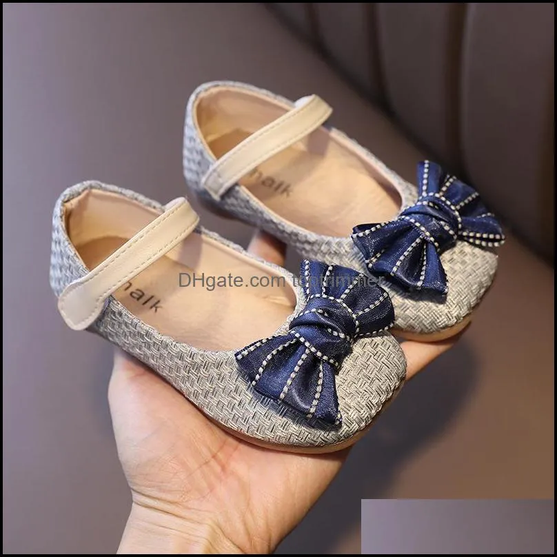 Girls Baby Shoes Spring 2021 Korean Cute Butterfly-knot Soft Bottom Leather Chic For Party Princess Sweet Fashion Athletic & Outdoor