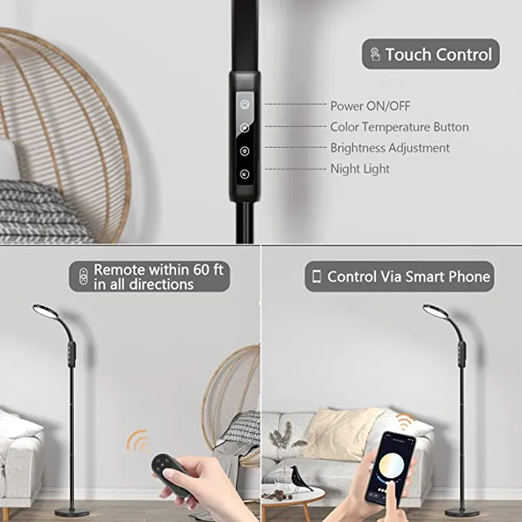 Lámpara LED de pie Control remoto táctil cisne flexible ajustable luz  blanca