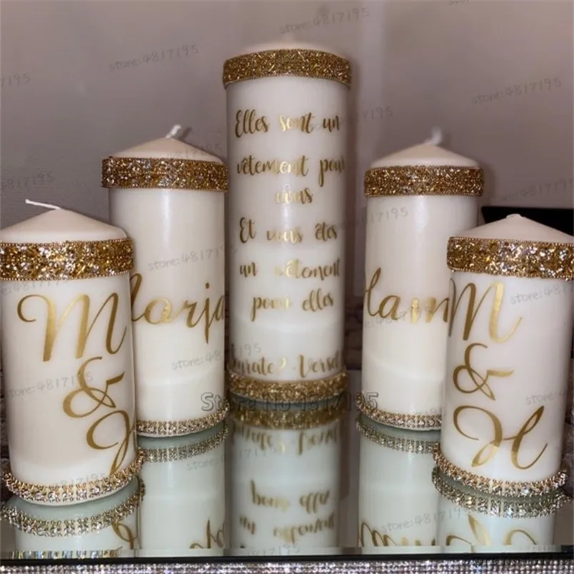 Adesivos personalizados para decoração de velas azedo 2 verset 187 citação decalque de vinil Única velas de casamento adesivo especial lembrança 220621