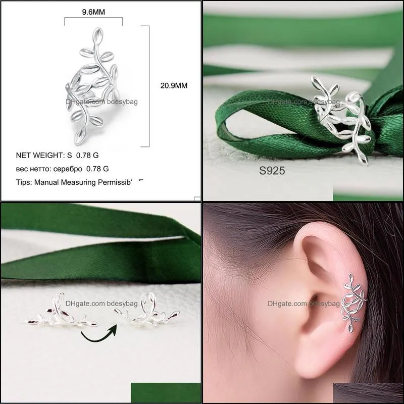 real sterling silver 925 ear cuff authentic fine jewelry for women creative 1pc gift no piercing laurel leaf