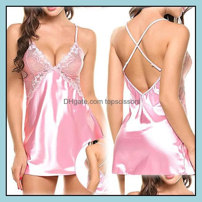 Plus Size 2XL See Through Sexy Lingerie Women Lace Babydoll Dress Sleepwear Underwear Babydolls Sheer Sleepwear Chemises