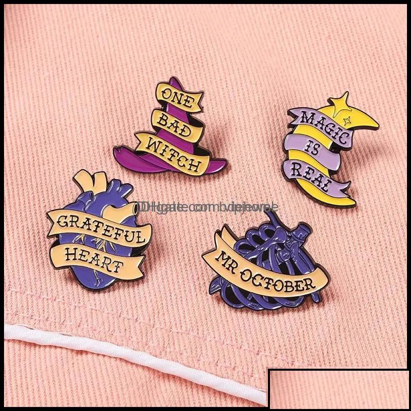 Pins Brooches Jewelry Cartoon Moon Heart Letter Series Brooch European Unisex Witch Hat Breastbone Cor Badges Cowboy Sweater Clothes