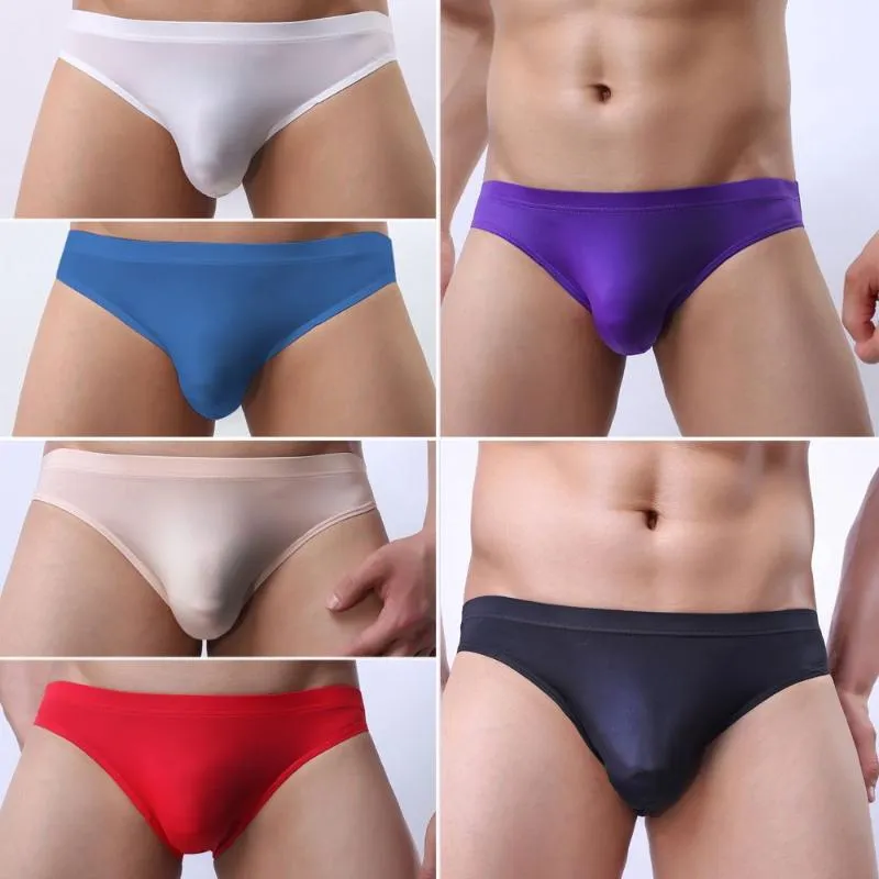 Underpants 1PC Sexy Low Waist Sheer Pouch Seamless Mini Bikini Thin Ice Silk Briefs Men Underwear