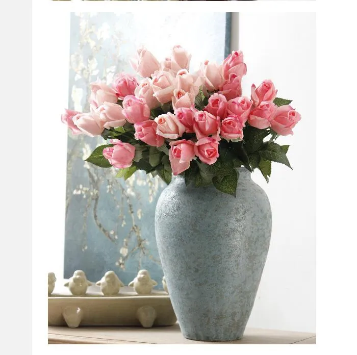 Blå konstgjorda blommor färsk riktig touch rose knopp kunglig bröllopsdekorationer och bukett