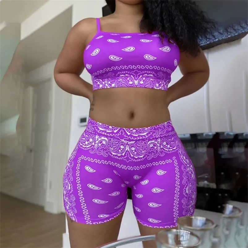 Graphic Bandana 2 Piece Tracksuit Set Printed Casual Sport Cute Sexy Club Outfits for Women Matching Top Sets 220611