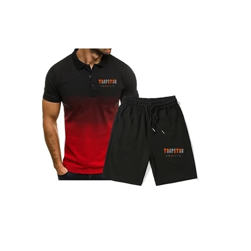 Modieus Trapstar Brand Summer Men's Trapstar Polo Shirt 5 broek 2 stuks Casual Sports Suit Sportswear Men's Sport 220610