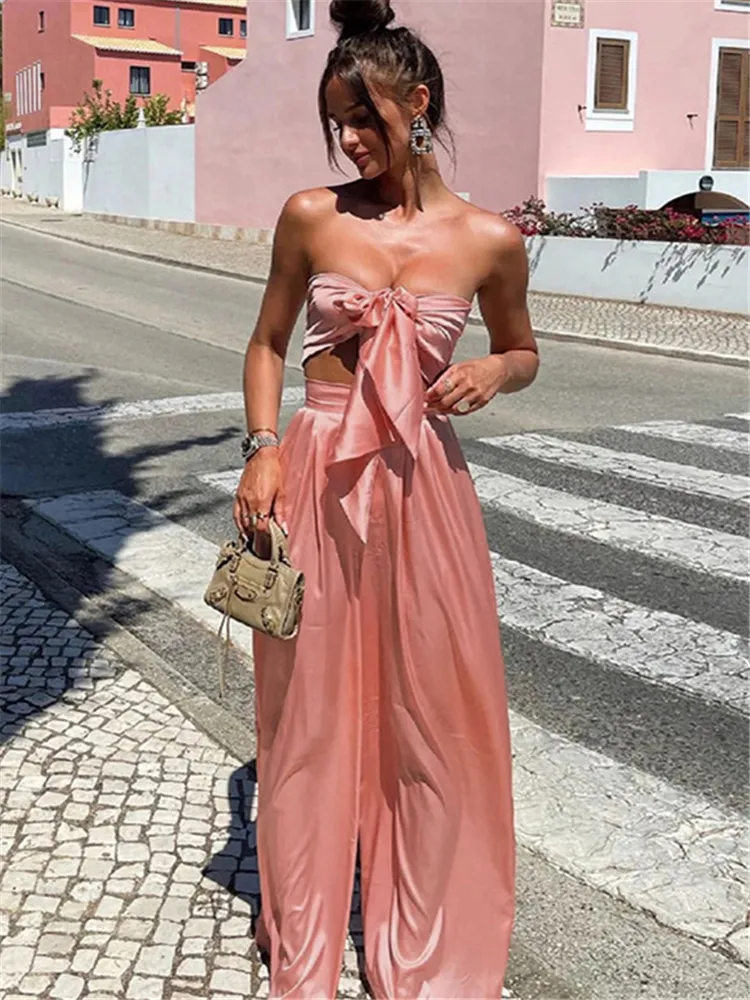 Elegant Satin Tube Top And Pants Set For Women Perfect For Summer Club Parties And Fashionable Matching Strapless Jumpsuit 220511 From Huan01 20.87 DHgate.Com