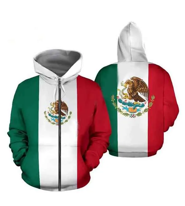 2022 mexican flag badge 3D Hoodie Sweatshirts Uniform Men Women Hoodies College Clothing Tops Outerwear Zipper Coat Outfit WT07