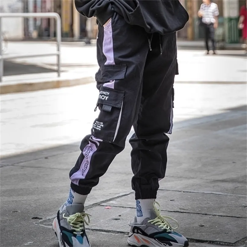 Хип -хоп грузовые брюки мужчина уличная одежда. Случайная эластичная талия брюки бегут мужчины бегут спортивные штаны Colorblock Harajuku Harem Pants 201128