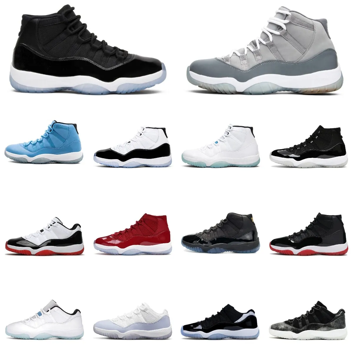 Zapatillas de baloncesto masculino 11 11s Concord Cool Gray Gown Red Legend Red Blue Space Jam Win como 96 UNC Jubilee Bred Pure Violet 72-10 Low Pantone Men Mujeres Sports Sports 36-47