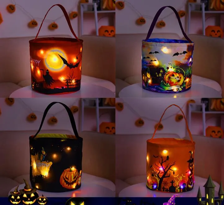 New Halloween Basket Party Supplies Glowing Pumpkin Bag Children's Portable Candy Bag Ghost Festival Tote Bucket Decoration Props SN4632