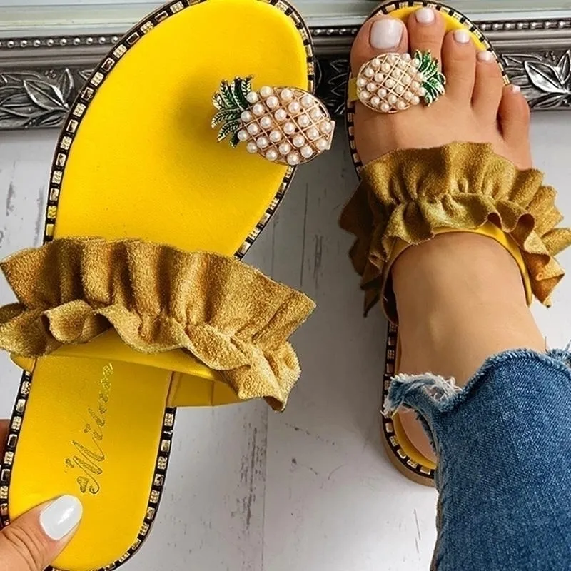 Slipper Summer Beach Pine Flat Slippers Outside Slides Zapatos De Mujer Ladies Shoes String Bead Dropship Y200423 GAI GAI GAI