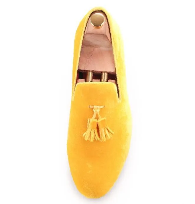 Yellow Velvet Yellow Prom Shoes Men Premium Yellow Velvet Tassel