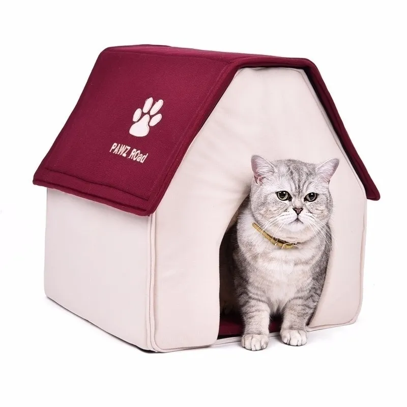 Cama de cachorro Cama para Cachorro Macio House Blanket Option Pet Cat Shape 2 Cores Redgreen Puppy Kennel Y200330