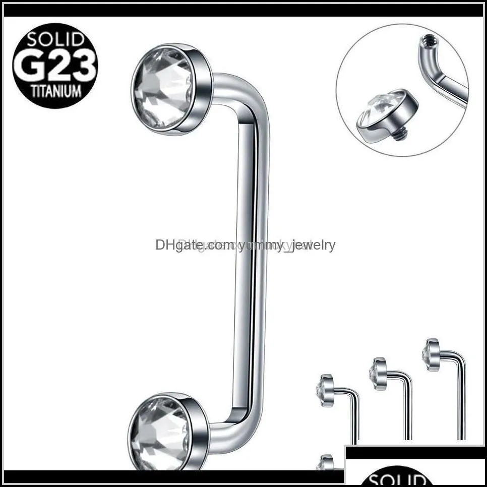 Eyebrow Drop Delivery 2021 1Pc G23 Titanium Internally Thread Crystal Gem Surface Barbell Piercing 14G Cz Micro Dermal Anchor Piercings