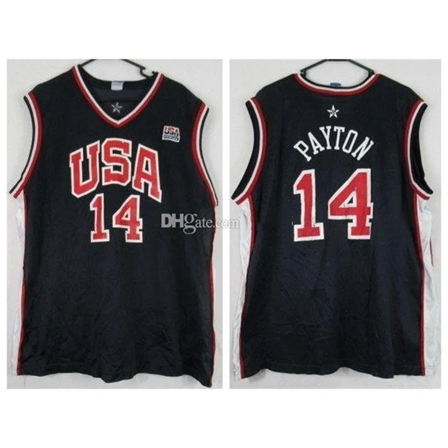 Nikivip Gary Payton #14 Team USA Retro Basketball Jersey heren genaaidde aangepaste nummernaam Jerseys