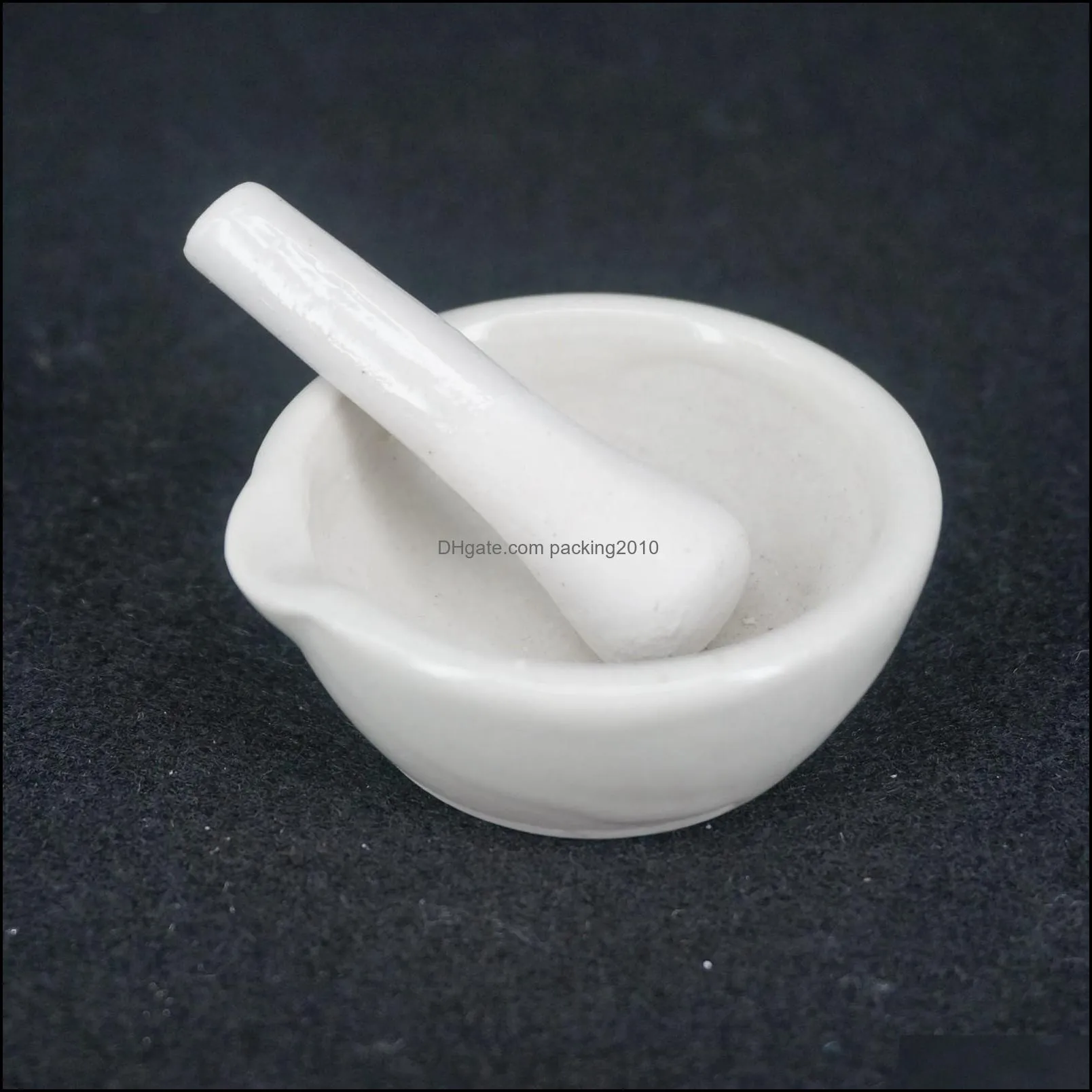 Wholesale- 60mm Porcelain Mortar and Pestle Mixing Grinding Bowl Set White Lab Kit Tools