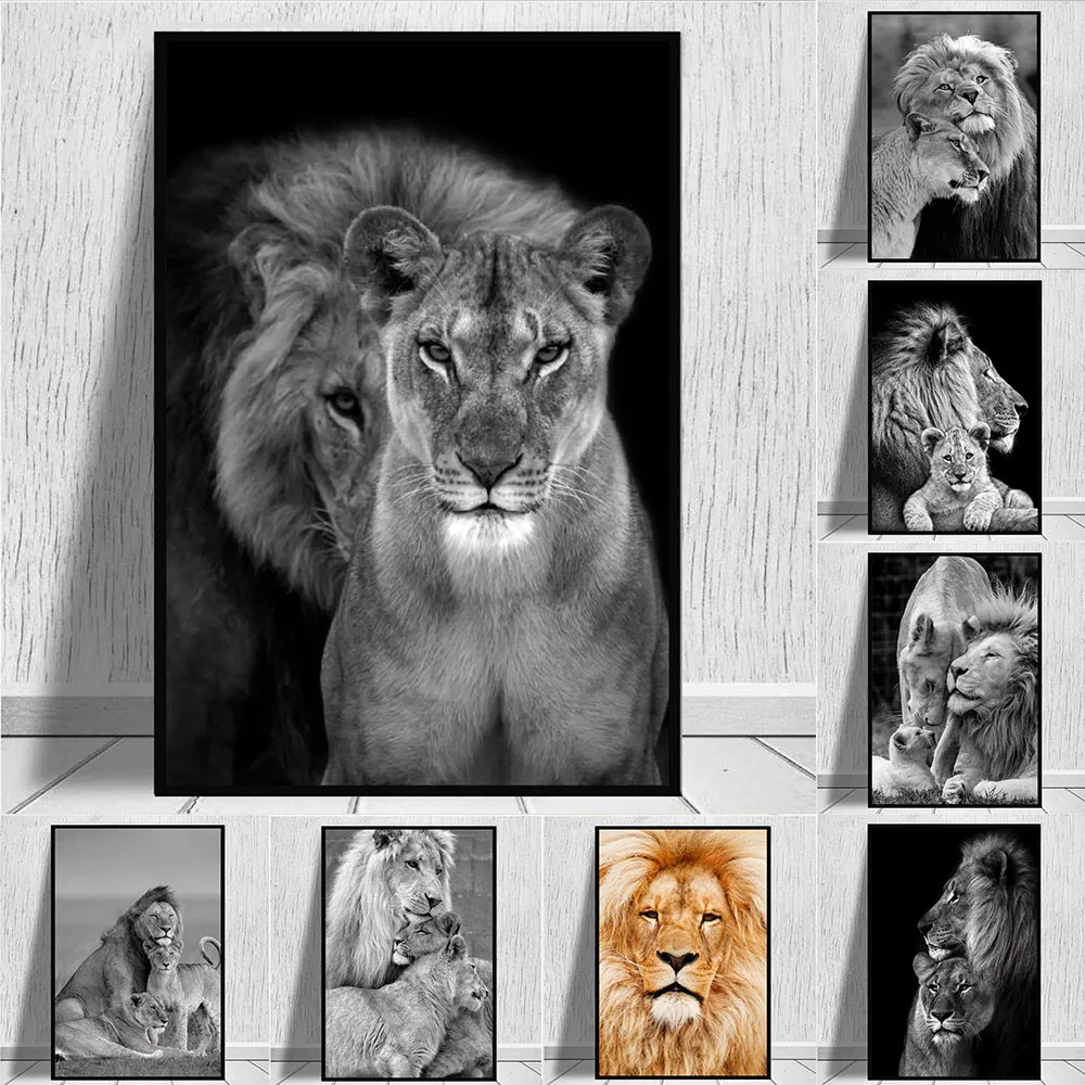 Ett lejon och hans lejoninna tillsammans Canvasmålning Modern konst Djuraffischer och tryck Väggbilder för vardagsrum Cuadros dekor