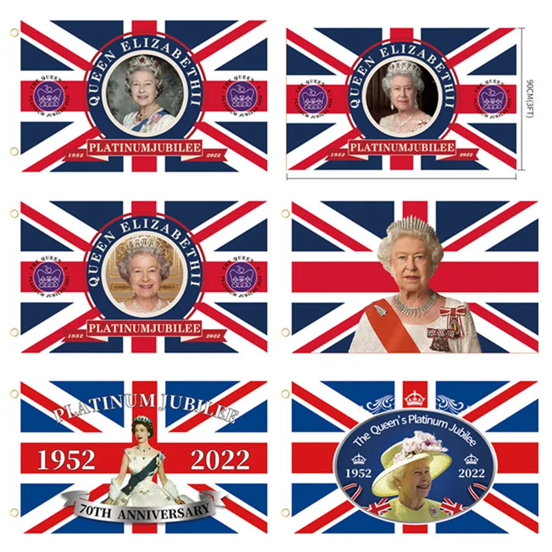 Queen II Platinums Jubilee flag 2022 Union Jack Flags Party Favor the Queens 70. rocznica Brytyjska Souvenir 3 * 5 stóp 8 może zawiesić