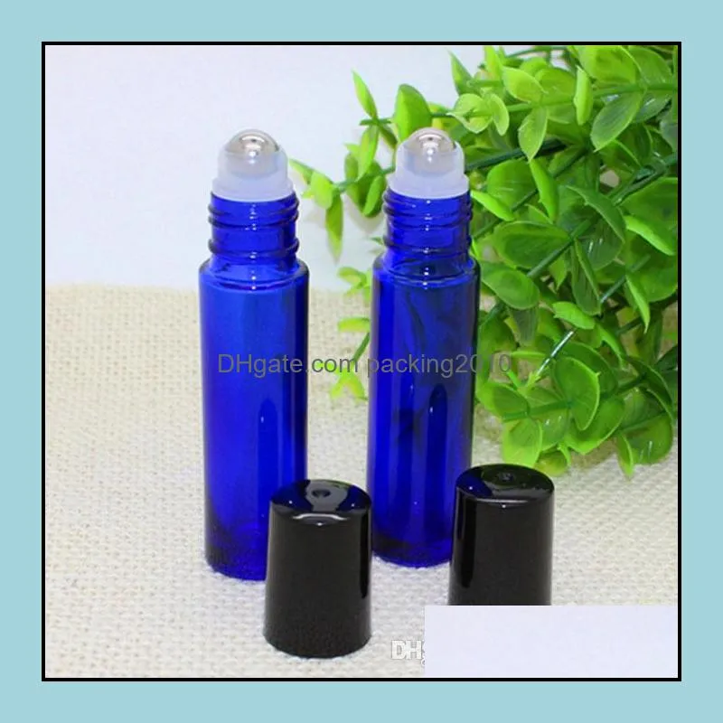 Cheap Wholesale 700pcs 10ml Blue Color Glass Bottles With Stainless Steel Roller And Black Lid For E Liquid Oil Perfume Free DHL