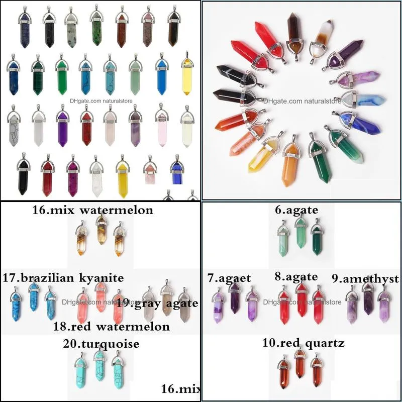 crystals point pendant 30 pieces mix bulk wholesale chakra healing stone pendants for women