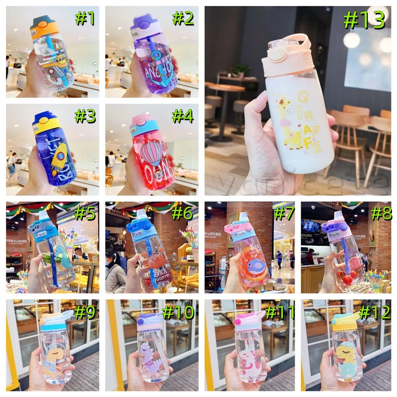 Cute cartoon plastic cup children`s Water Bottles Portable Straw Cups Creative handy-cup Summer Student water mug T9I002014