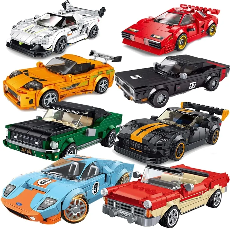 Blocks Speed ​​City Racers Słynny samochód Super DIY Kids Moc Toys Sets Boys Model Building Sport Technika 220715