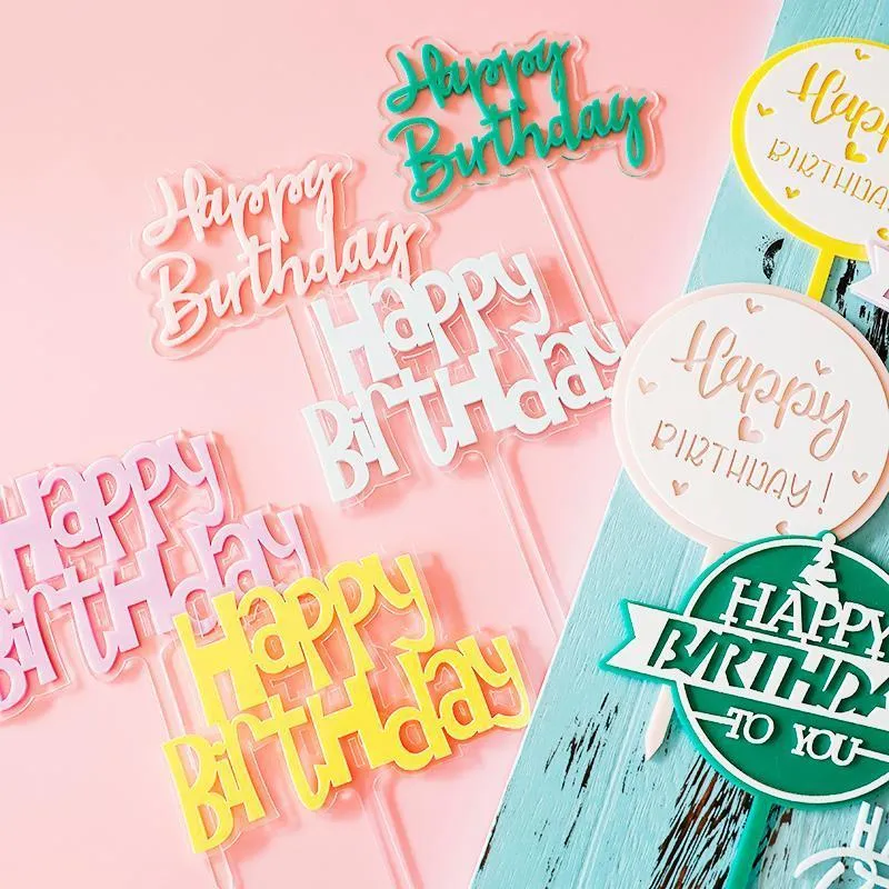 Altri articoli per feste festive Decorazioni per torte per ragazze Compleanno Happy Stars Flags Baby acrilico Festeggia Baking Topper Kids
