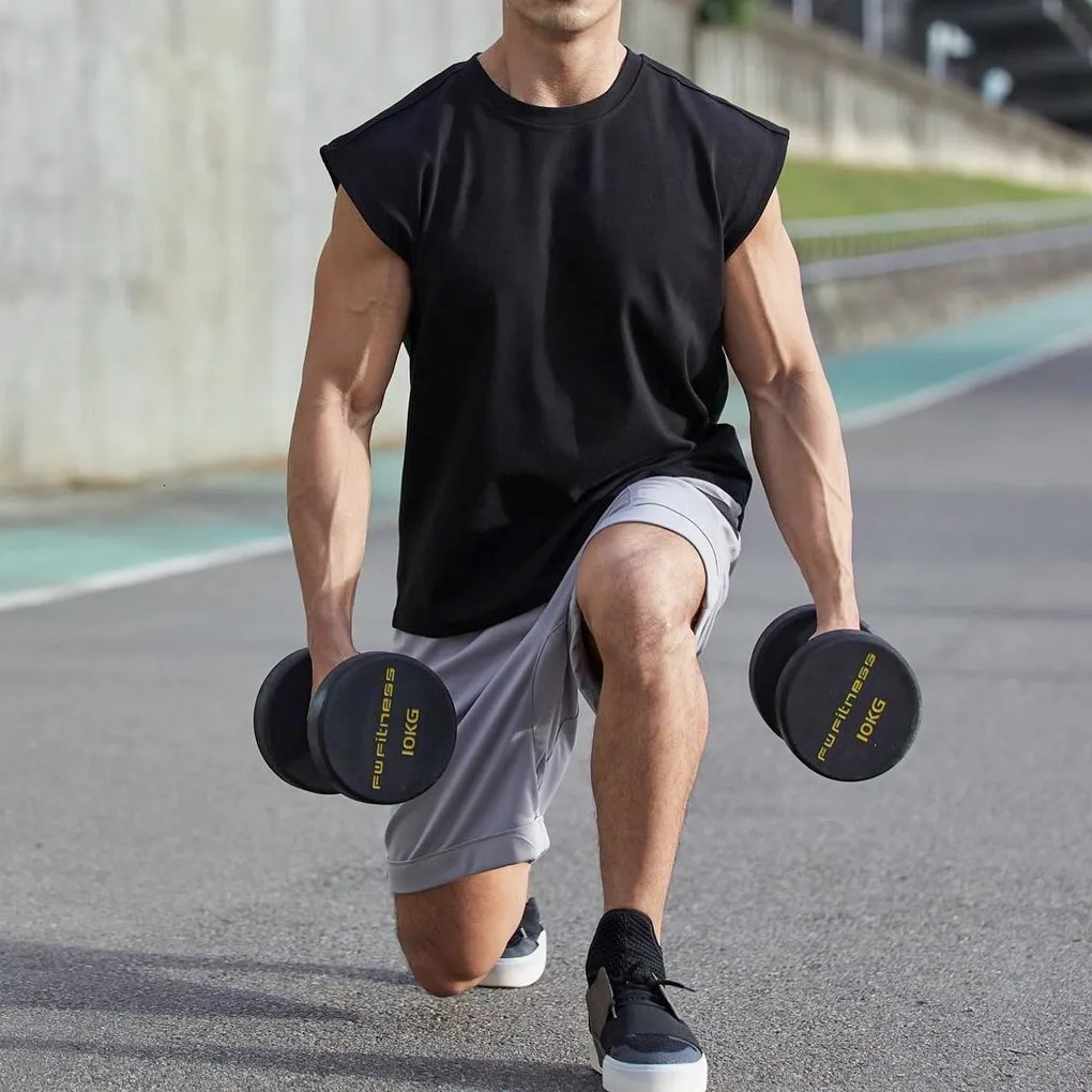 Men's TShirts Gyms Bodybuilding Slim Shirts sleeveless Oneck Sleeves Cotton Tee Tops Clothing Men Summer Workout Fitness Brand Tshirt 230206