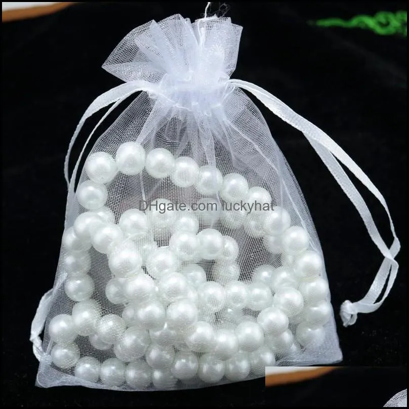 White Small Sheer Organza Drawstring Jewelry Pouches Party Wedding Favor Packaging Candy Wrap Square Gift Bags 7X9cm 2.75``X3.5`` 100pcs