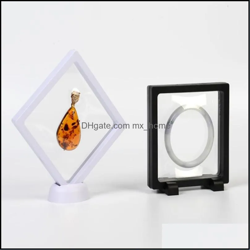 108*108*18mm Clear PET Membrane box Stand Holder Floating Display Case Earring Gems Ring Jewelry Suspension Packaging Box