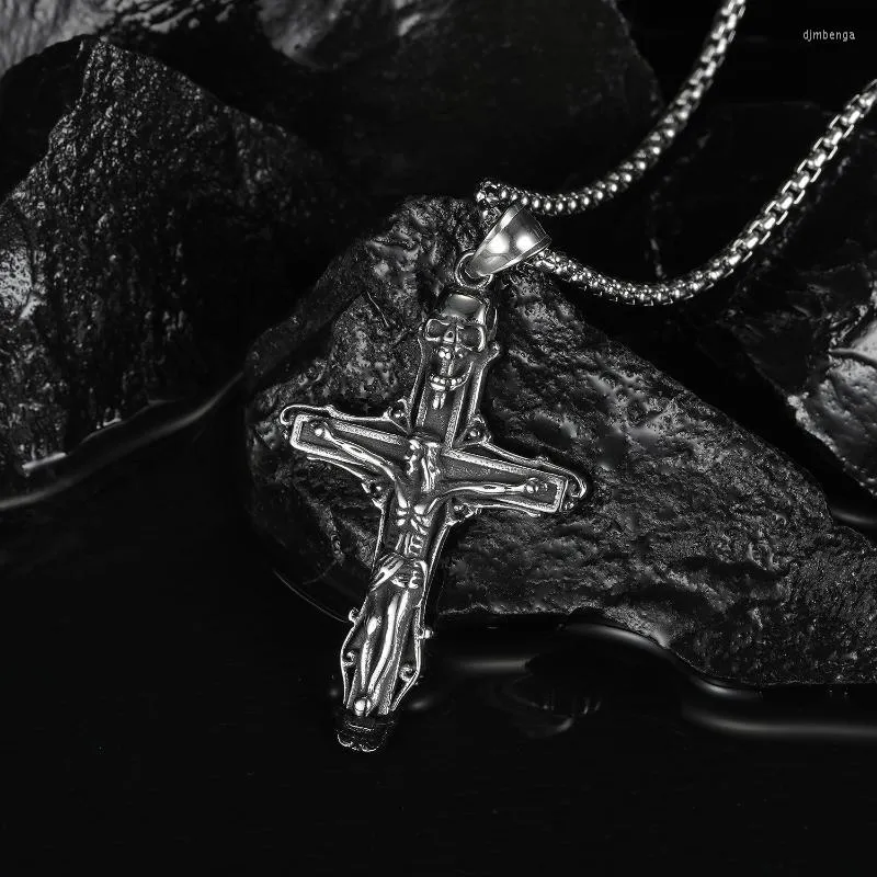 Men's Stainless Steel Cross Skull Necklace Personality Jesus Men Chain Motorcycle Party Women Punk Cool Jewelry Pendant Necklaces