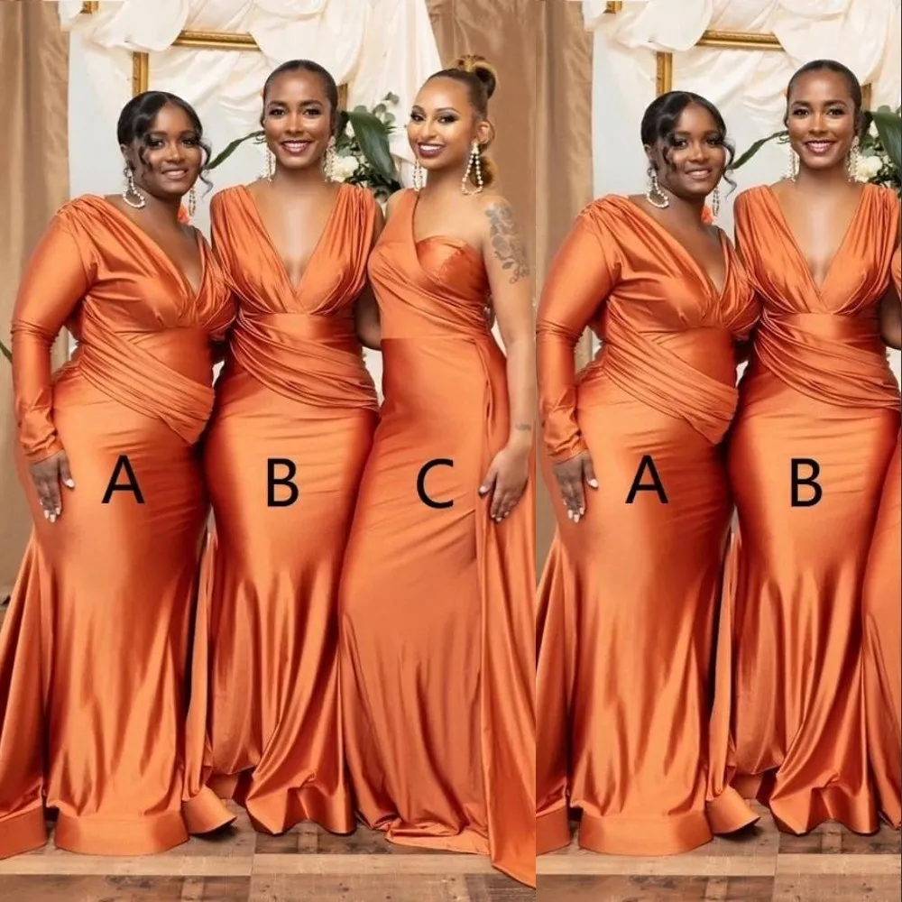 Orange African Mermaid Orange Satin Bridesmaid Dresses Sexy V Neck Long Length For Summer Weddings Plus Size Maid Of Honor Gowns From Nigeria From Daisydress 227.24 DHgate.Com
