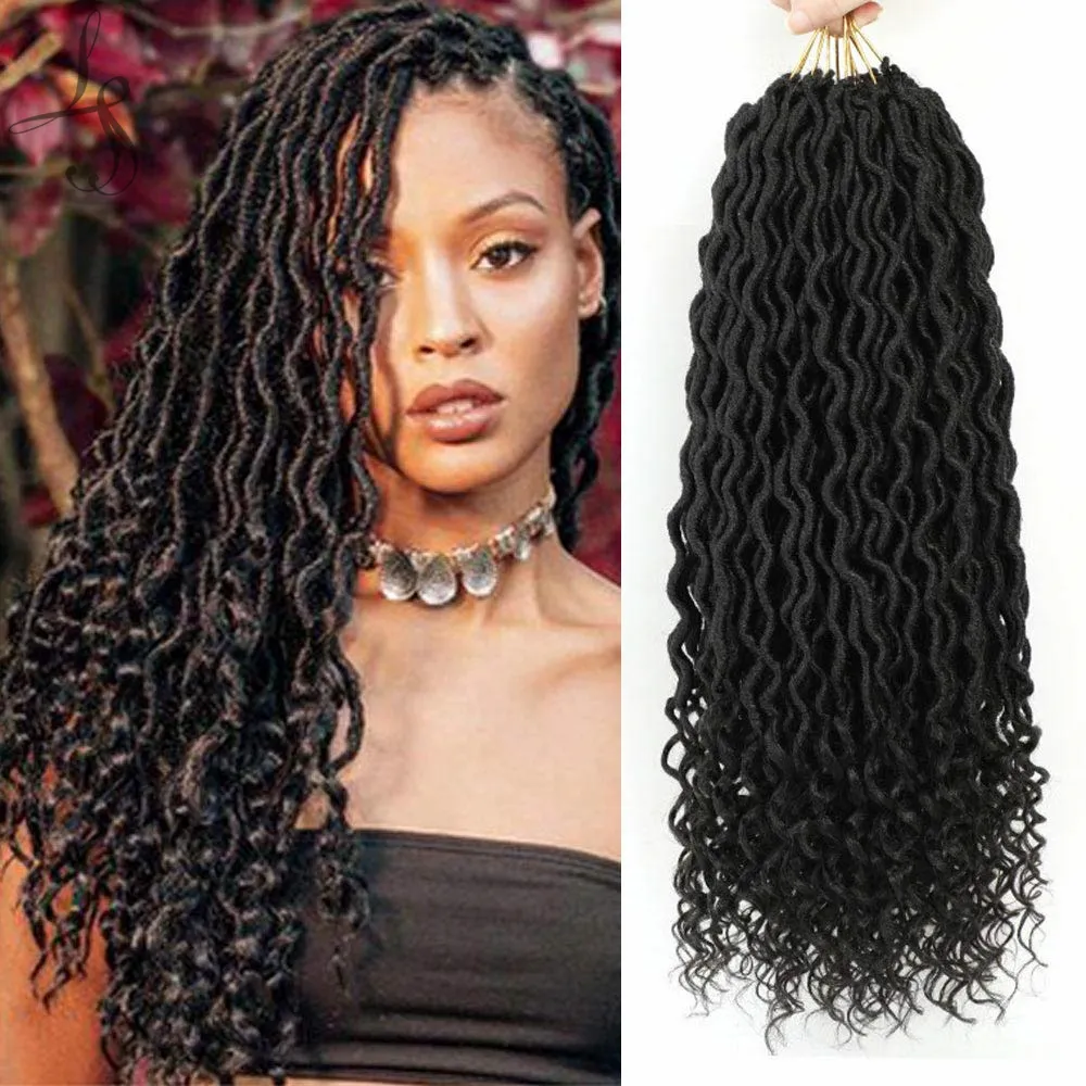 Trenzas de ganchillo rizadas Faux Locs de 18 pulgadas con extremos rizados Extensión de cabello sintético Cabello trenzado Ombre suave 70 g / pc Extremo suelto LS12