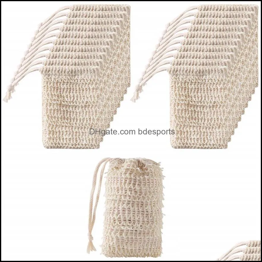 Mesh Soap Saver Bag 14*9cm Cotton linen Bathroom brush a43