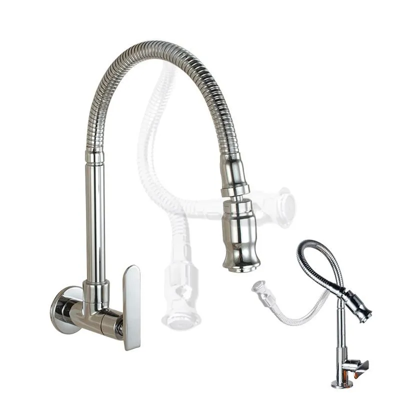 Robinets De Cuisine Robinet En Laiton Massif Robinet De Lavabo En Chrome Fixé Au Mur Unique Eau Froide Torneira Cozinha De ParedeKitchen