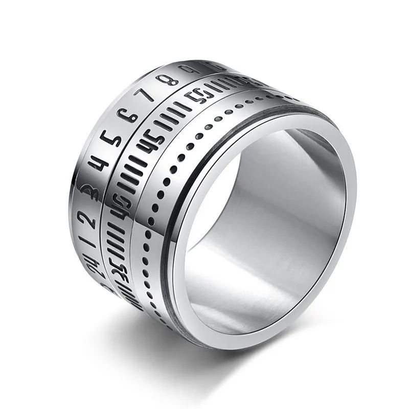 Bröllopsringar mäns roterbara tidsform män silver färg titan stål roterande ring arabiska siffror kalender anel maskulinowedding