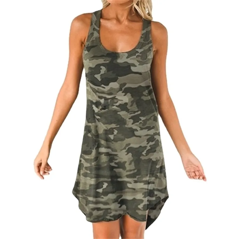 Grande taille S8XL Camouflage femmes robe décontractée sans manches Aline jupe plage fête dos nageur 220615