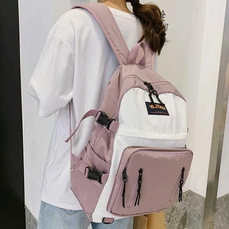 Outdoor Bags Large Student Backpack Women School For Teenage Girls Casual College Bagpack Oxford Solid High Back Pack Female 2022