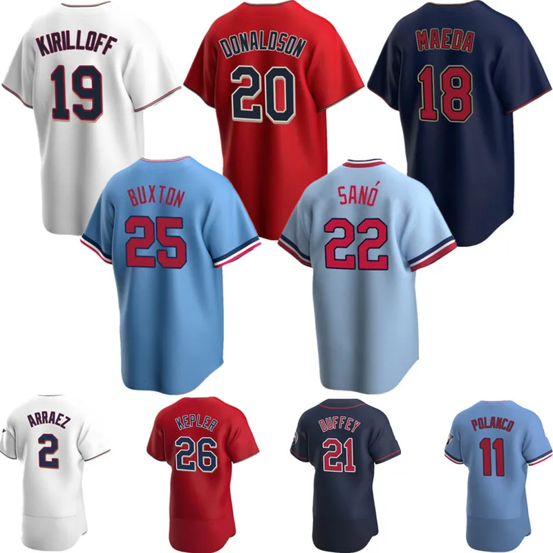 2022 Miguel Sano Jerseys Kenta Maeda Max Kepler Byron Buxton Josh Donaldson Jorge Polanco Bailey Ober Brent Rooker Luis Arraez Homens Personalizados