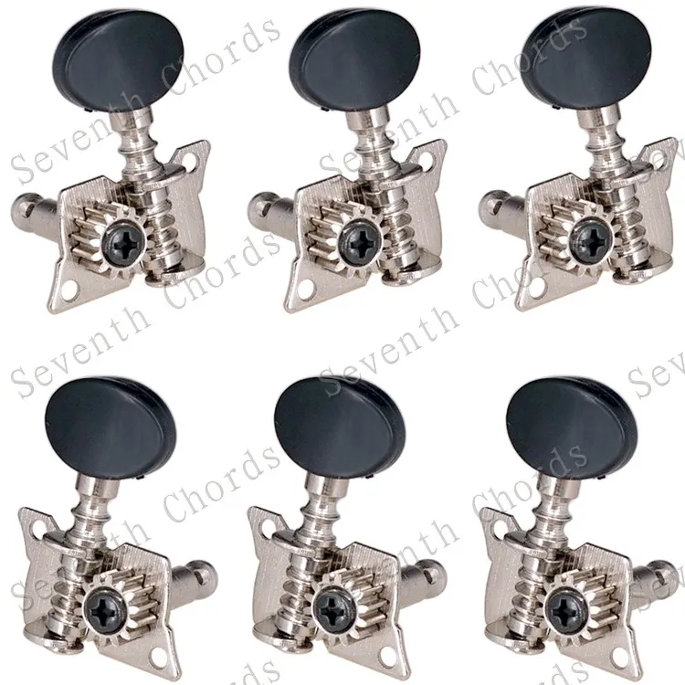 A Set 6 Pcs Guitar Tuning Pegs Keys Machine Heads Tuners For Acoustic Folk Classical Guitar With Black Small Oval Button