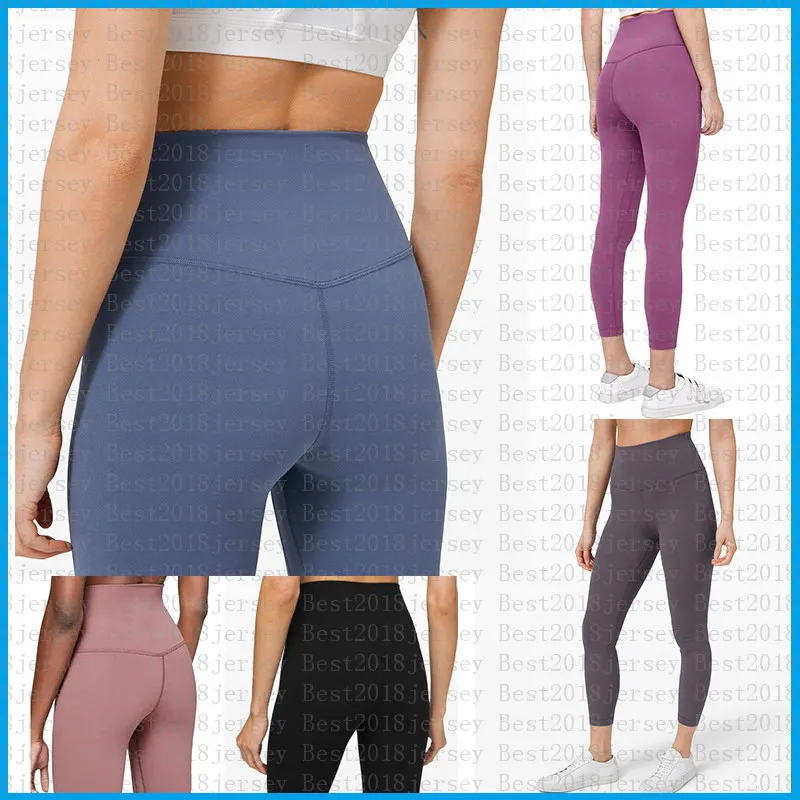 LU-32 Yoga-Outfits, einfarbige Damen-Yogahosen, hohe Taille, Sport, Fitnessstudio, Leggings, elastische Fitness, Damen-Overall, volle Strumpfhosen, Workout, Yoga-Outfits, Hosen