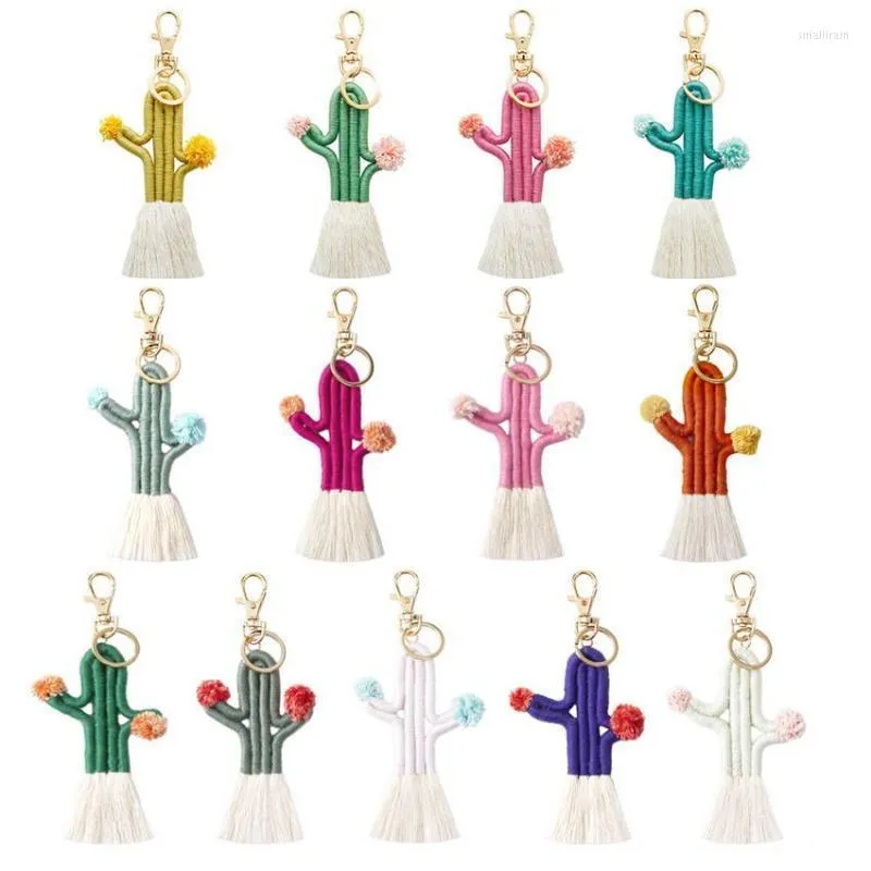 Keychains Handmade Knitted Cotton Thread Wrapped Tassel Cactus Keychain For Women Fashion Boho Style Boutique Jewelry Wholesale Smal22