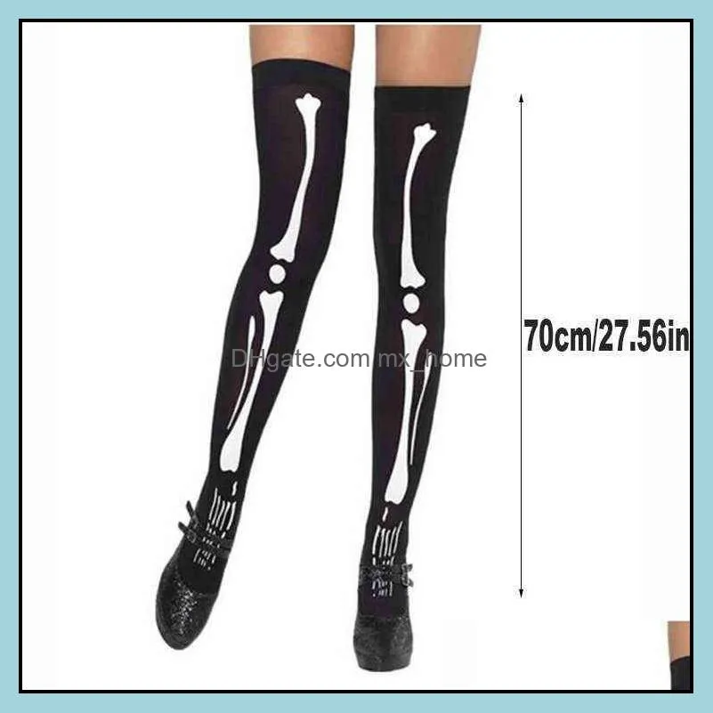 1 pair halloween cosplay festive blood stains over the knee socks ghost bones pattern stockings gloves festives mood costumes accessories vtm